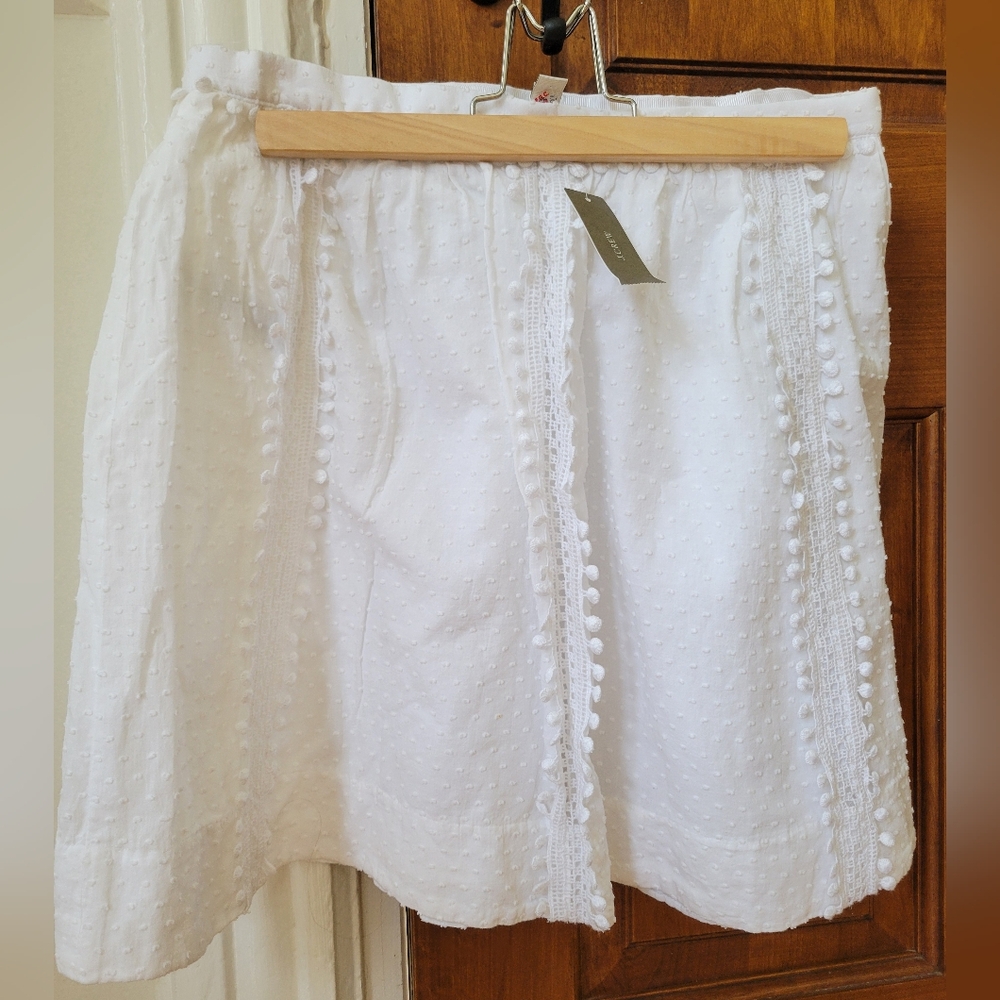 New J.CREW White Cotton Clip-Dot Mini Skirt NWT size 4 crochet detail